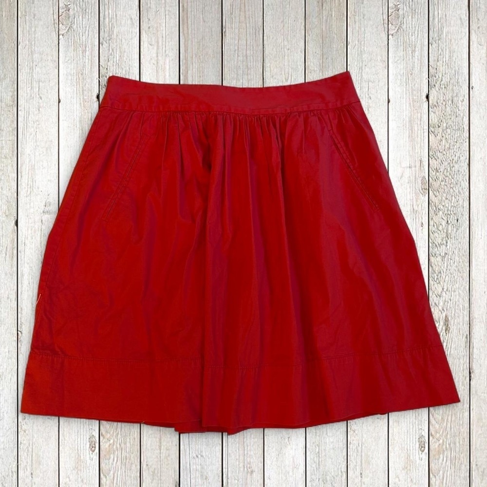 Banana Republic Women's Red A-Line Skirt Size 4 Gathered Waist Pockets Midi